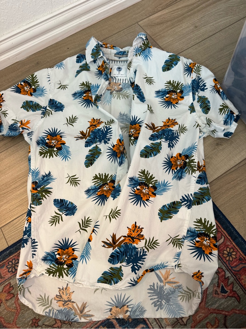 Men's Tropical Print Short-Sleeve Shirt - White/Blue/Olive